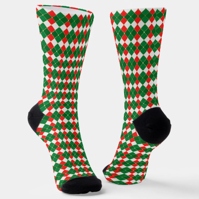 Chaussette Noël or rouge vert rouge blanc Jacquard plaid (Angulaire)