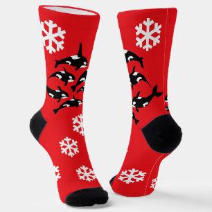 Chaussette Noël Orca Killer Whales et Snowflakes Rouge