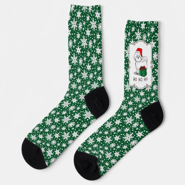 Chaussette Noël Père Noël Bichon Frise Chien mignonne (Gauche)