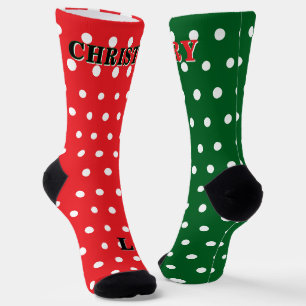 Chaussette Noël Pied Droit Pied Gauche Rouge Vert Blanc Point