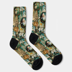 Chaussette Noël Rétro Vintage : Collage Vert