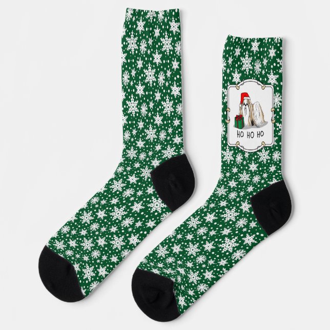 Chaussette Noël Santa Hat Chih Tzu (blanc tan) Chien mignonne (Gauche)