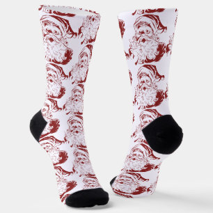 Chaussette Noël vintage, joyeux Père Noël rétro en rouge