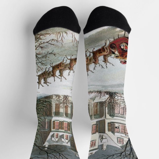 Chaussette Noël vintage, Saint Nicolas avec renne (Haut)