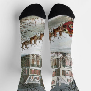 Chaussette Noël vintage, Saint Nicolas avec rennes