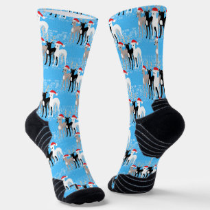 Chaussette Noël Whippets Italien Greyhounds Bleu hiver
