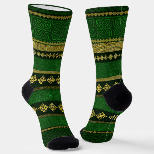 Chaussette Noeud celtique or décoratif et motif vert