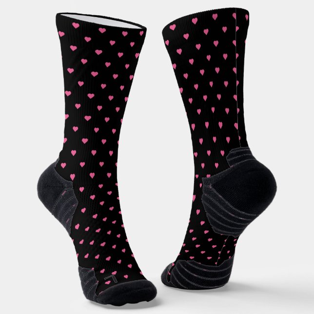 Chaussette noir avec des cœurs roses (Angulaire)