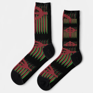 CHAUSSETTE NOIR AVEC PLUM ET MOTIF VERT