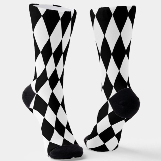 Chaussette Noir blanc Arlequin Diamonds Motif Design (Créateur téléchargé)