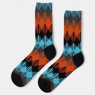 Chaussette Noir, Bleu et Orange Géométrique