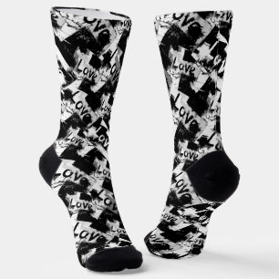 Chaussette Noir et blanc avec des taches motif d'amour