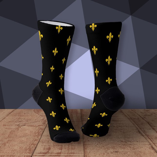 Chaussette Noire avec Motif Fleur de Lys Or (Black Socks with Gold Fleur de Lis)