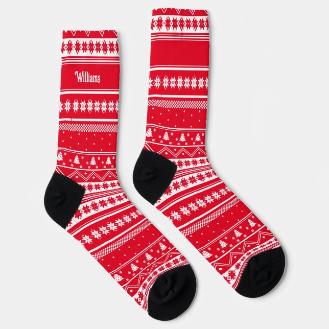 Chaussette Nom de famille Red Nordic Sweat Motif de Noël (Droite)