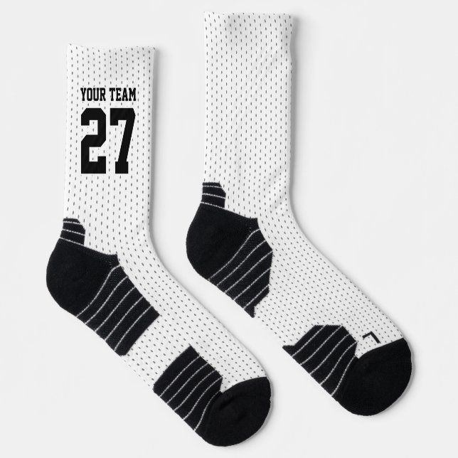 Chaussette Nom de l'équipe sportive Numéro blanc noir pointil (Droite)