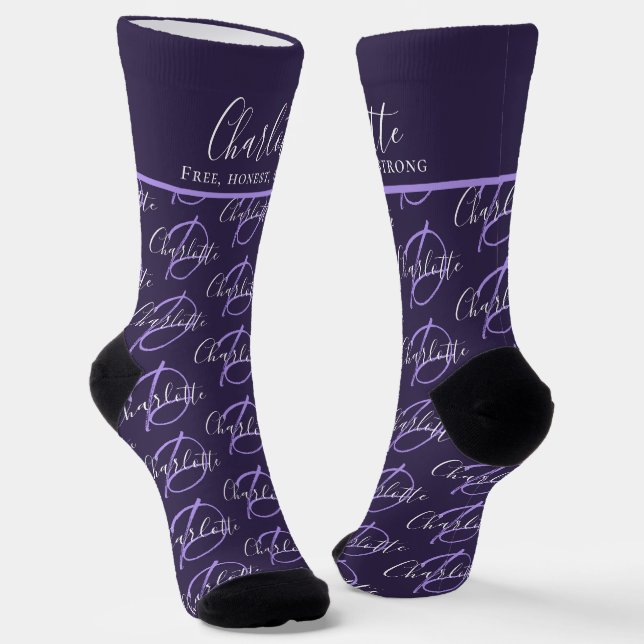 Chaussette Nom de monogramme signifiant Charlotte violette pe (Angulaire)