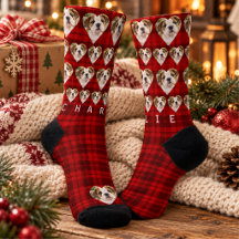 Nom de photo de compagnie à carreaux rouges Noël