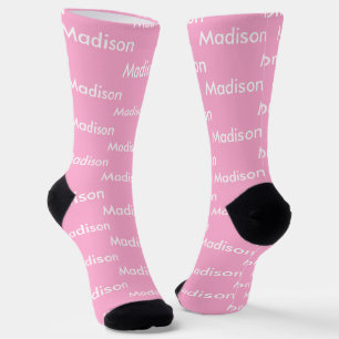 Chaussette Nom Motif rose et blanc moderne
