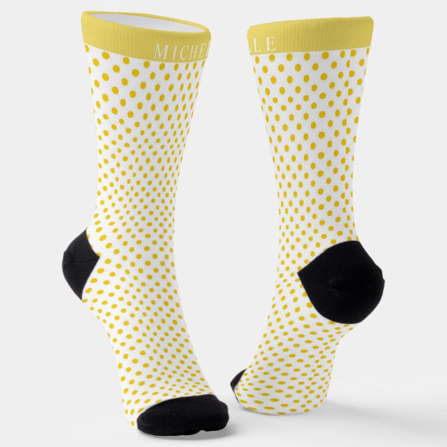 Chaussette Nom personnalisé Arrière - plan blanc Point Polka  (Angulaire)
