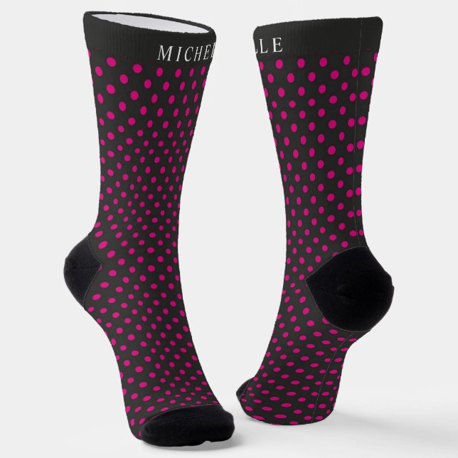 Chaussette Nom personnalisé Arrière - plan noir Pointe rose (Angulaire)