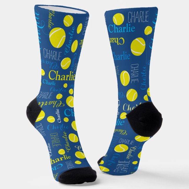 Chaussette Nom personnalisé balles de tennis typographique bl (Angulaire)