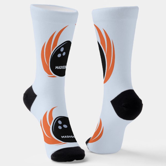 Chaussette Nom personnalisé Boule de Bowling avec flamme (Angulaire)