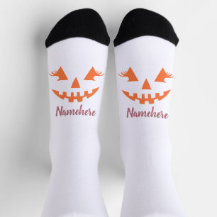 Chaussette Nom personnalisé Citrouille Jack O Lantern Féminin