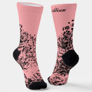 Chaussette Nom personnalisé Flying Musical Notes