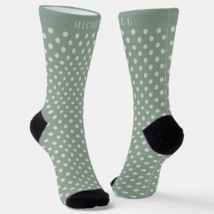Chaussette Nom personnalisé Lumière Sauge Vert Blanc Polka Po
