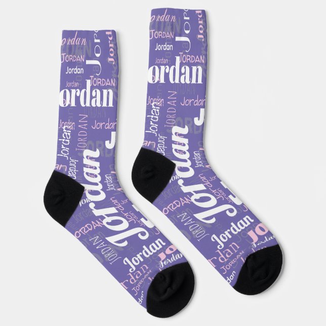 Chaussette Nom personnalisé Motif de graffiti répété rose vio (Droite)