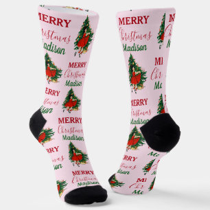 Chaussette Nom personnalisé Noël rétro Fille Arbre de Noël Ro