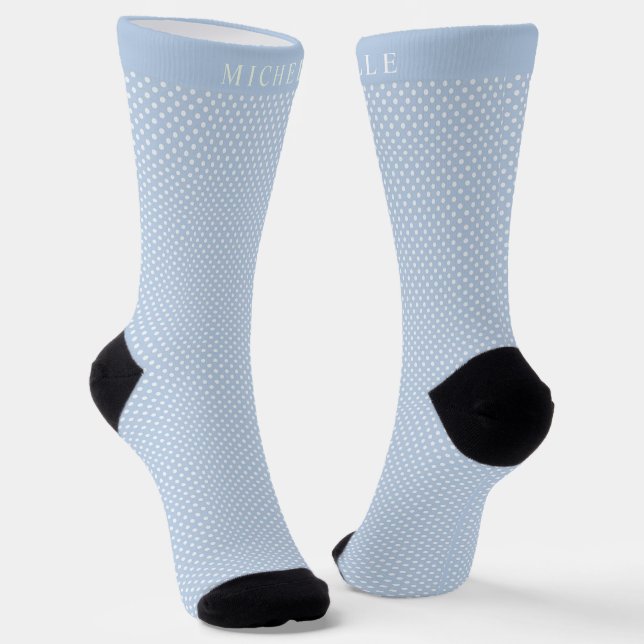 Chaussette Nom personnalisé Sky Baby Powder Blue Polka Dot (Angulaire)