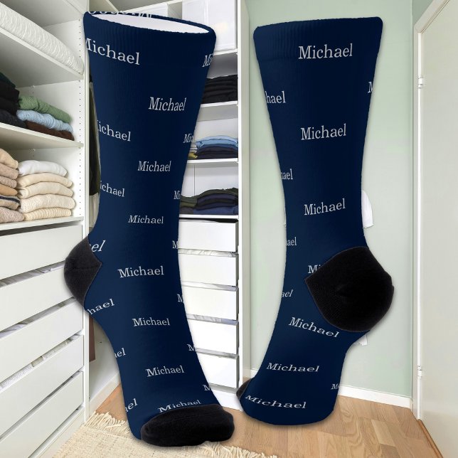 Chaussette Nom personnalisé Texte Simple Élégant Marine Bleu (Créateur téléchargé)