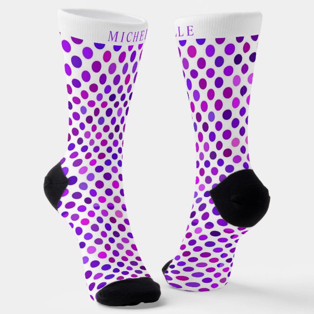 Chaussette Nom personnalisé Violet violet blanc Polka point (Angulaire)