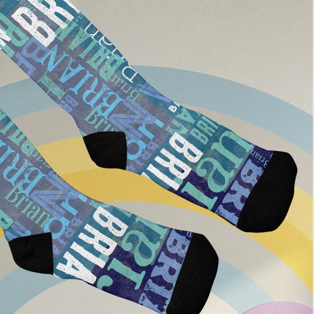 Chaussette Nom répété dans les nuances de bleu (blue urban style)