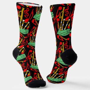 Chaussette Notes de musique rouge Bagpipes
