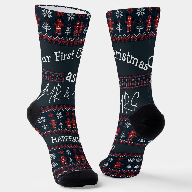 Chaussette Notre premier Noël Mr et Mrs / Couple récemment ma (Angulaire)