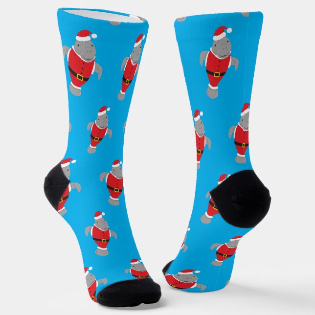 Chaussette Nouveauté amusante Père Noël Manatee Animal (Angulaire)