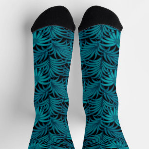 Chaussette Nuit Tropical Turquoise Palm Feuilles
