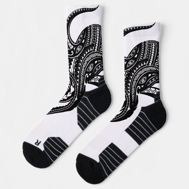 Chaussette OCTOPUS POLYNESIAN TRIBAL HAWAII ÎLES Blk (Gauche)