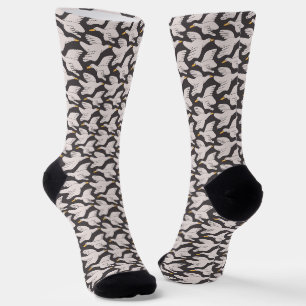 Chaussette Oie caricaturale blanche Motif géométrique gris fo