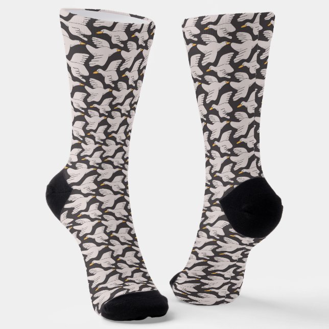 Chaussette Oie caricaturale blanche Motif géométrique gris fo (Angulaire)