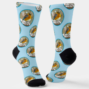 Chaussette Oiseau bleu de l'Est dans l'orage de neige Photo o