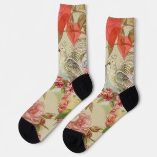 Chaussette Oiseaux de l'amour Vintage Antique Cœur