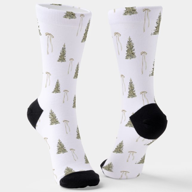 Chaussette Olive vert de Noël Arbres et vaches (Créateur téléchargé)
