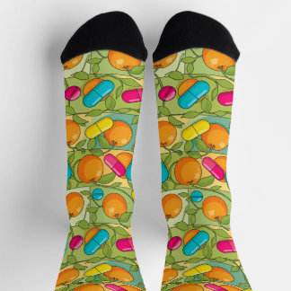 Chaussette Orange Blue Yellow Pills Chaussettes de pharmacie