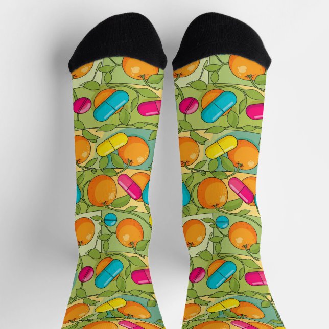 Chaussette Orange Blue Yellow Pills Chaussettes de pharmacie (Haut)