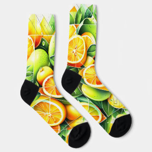 Chaussette Orange Botanique Citron Géométrique Citrus