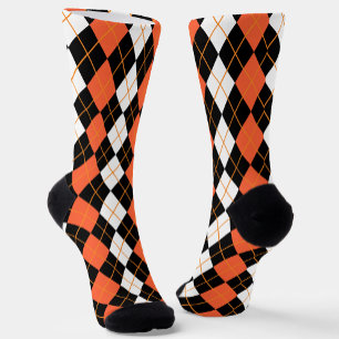 Chaussette Orange noir Jacquard blanc Diamant Design