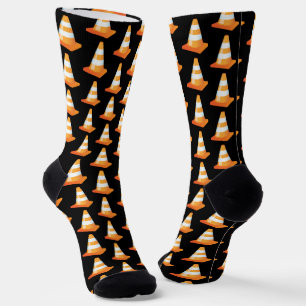 Chaussette Orange Stripe Construction Route Cone Noir
